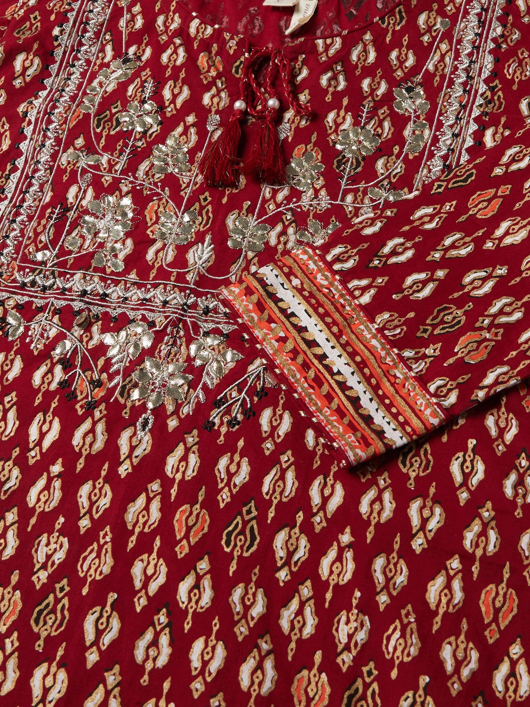 Maroon Cotton Kurta Palazzo Set with Net Dupatta