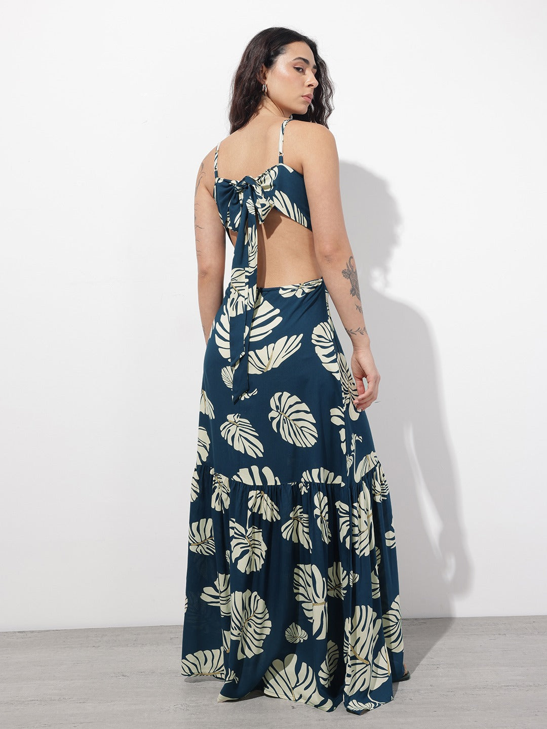 Blue Shoulder Strap Viscose Rayon Fit & Flare Maxi Dress