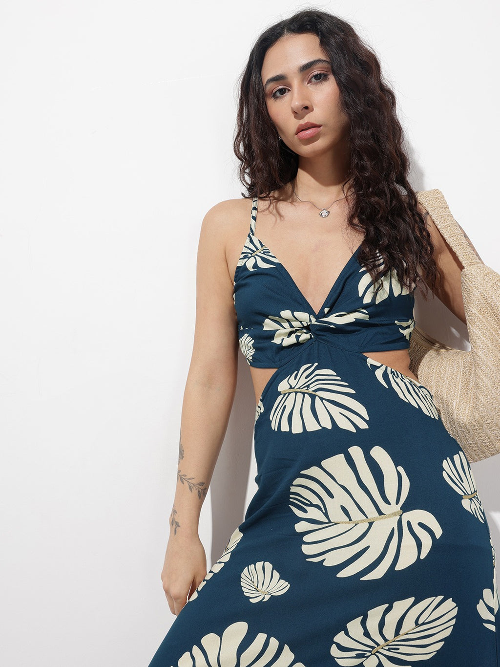 Blue Shoulder Strap Viscose Rayon Fit & Flare Maxi Dress
