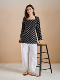 Women’s Floral Print Pure Cotton Black Square Neck Top