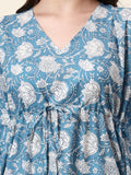 Women’s Blue Floral Print Cotton Kaftan Co-ord Set