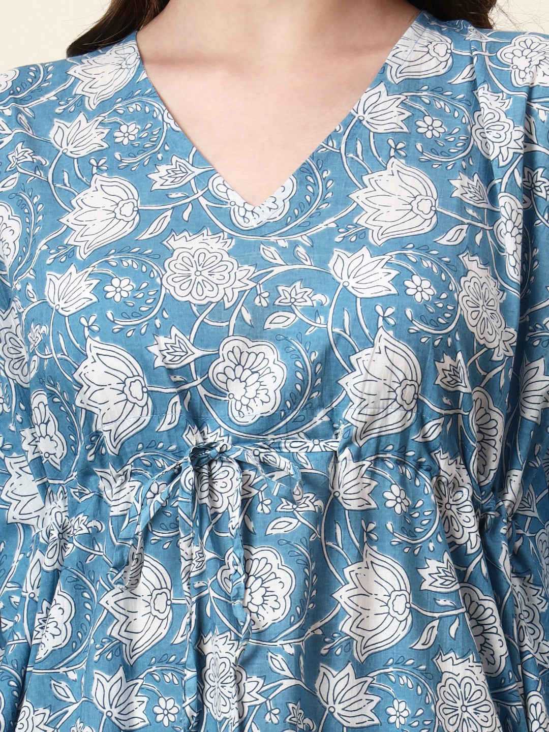 Women’s Blue Floral Print Cotton Kaftan Co-ord Set