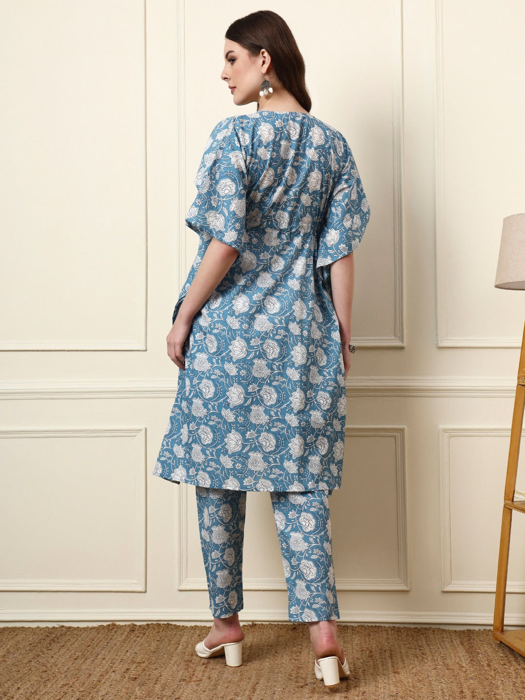 Women’s Blue Floral Print Cotton Kaftan Co-ord Set