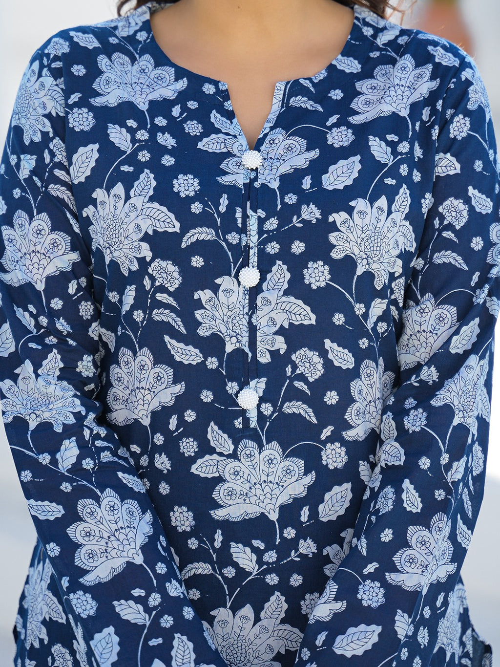 Women’s Blue Pure Cotton Straight Kurta with Harem Pants