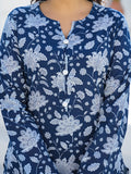 Women’s Blue Pure Cotton Straight Kurta with Harem Pants