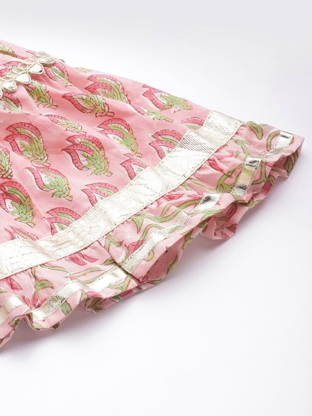Pink Floral Hand Block Printed Cotton Kurta Sharara Set with Dupatta