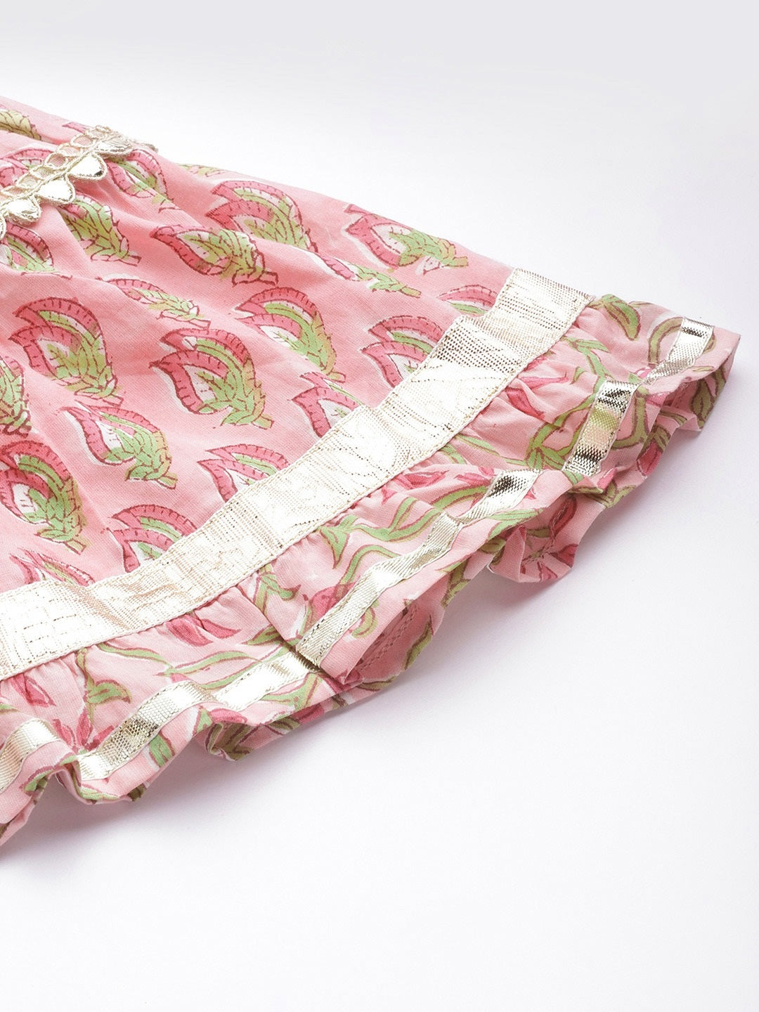 Pink Floral Hand Block Printed Cotton Kurta Sharara Set with Dupatta