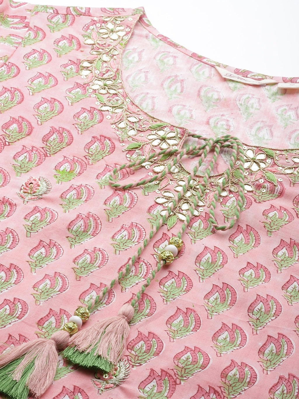Pink Floral Hand Block Printed Cotton Kurta Sharara Set with Dupatta