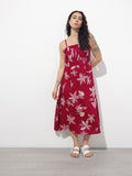 Women’s Maroon Floral Print Viscose Rayon Fit & Flare Dress
