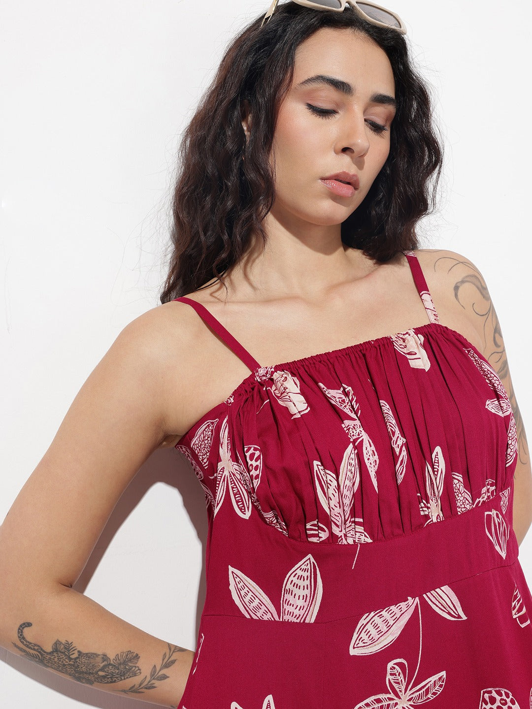 Women’s Maroon Floral Print Viscose Rayon Fit & Flare Dress