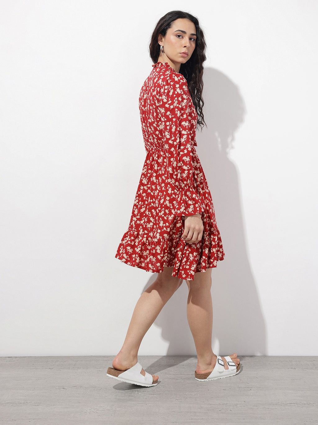 Women’s Maroon Floral Printed Viscose Rayon Fit & Flare Midi Dress