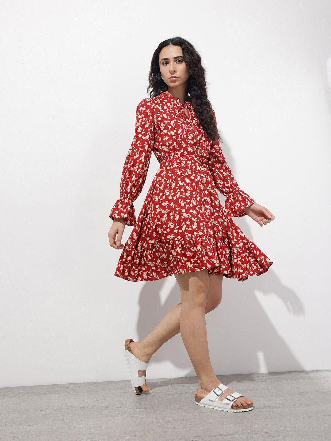 Women’s Maroon Floral Printed Viscose Rayon Fit & Flare Midi Dress