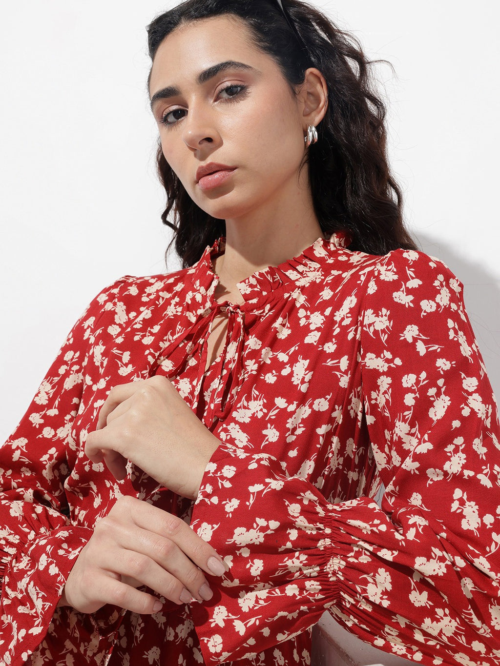 Women’s Maroon Floral Printed Viscose Rayon Fit & Flare Midi Dress