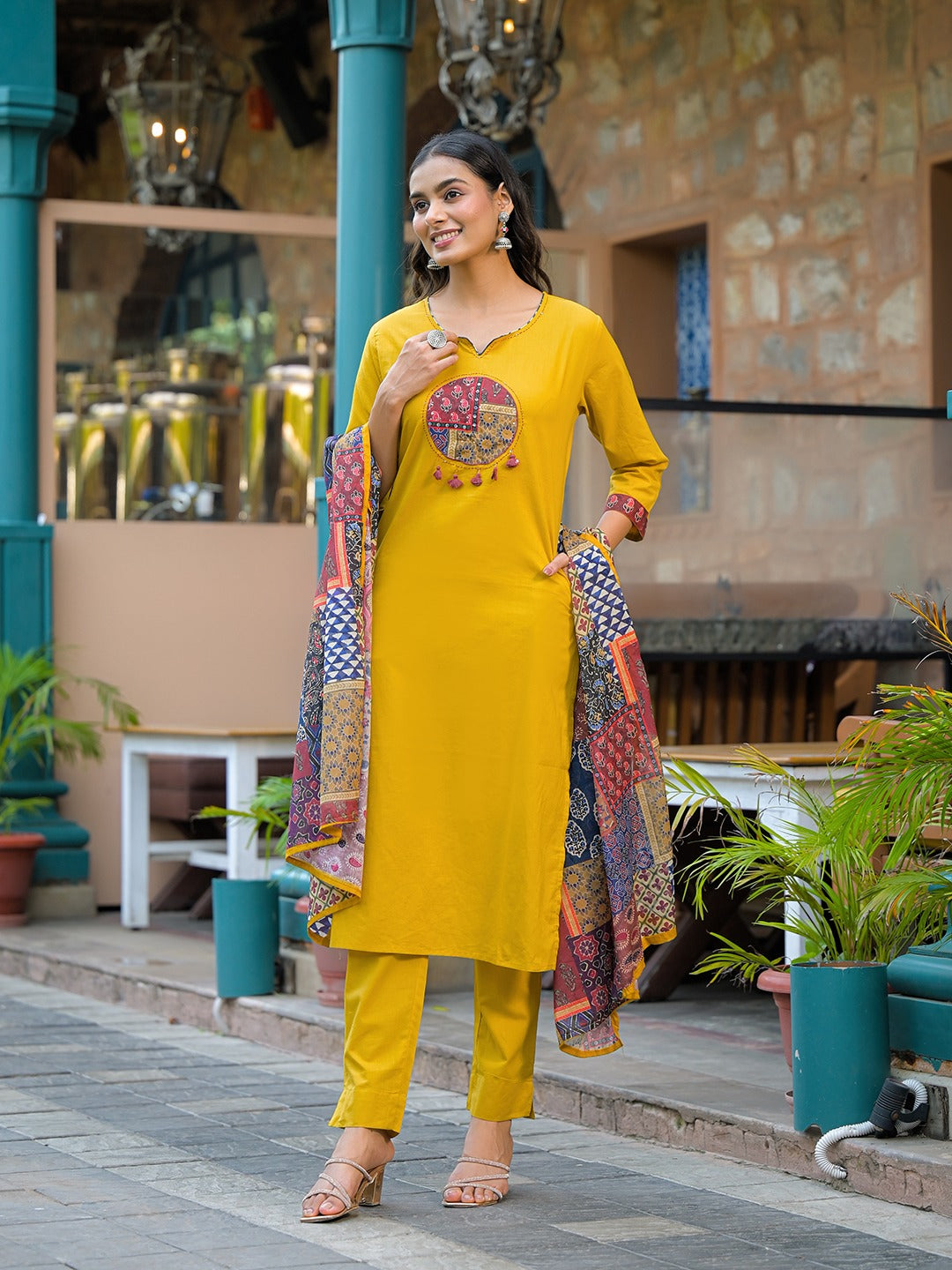 Women’s Mustard Pure Cotton Kurta Set with Dupatta