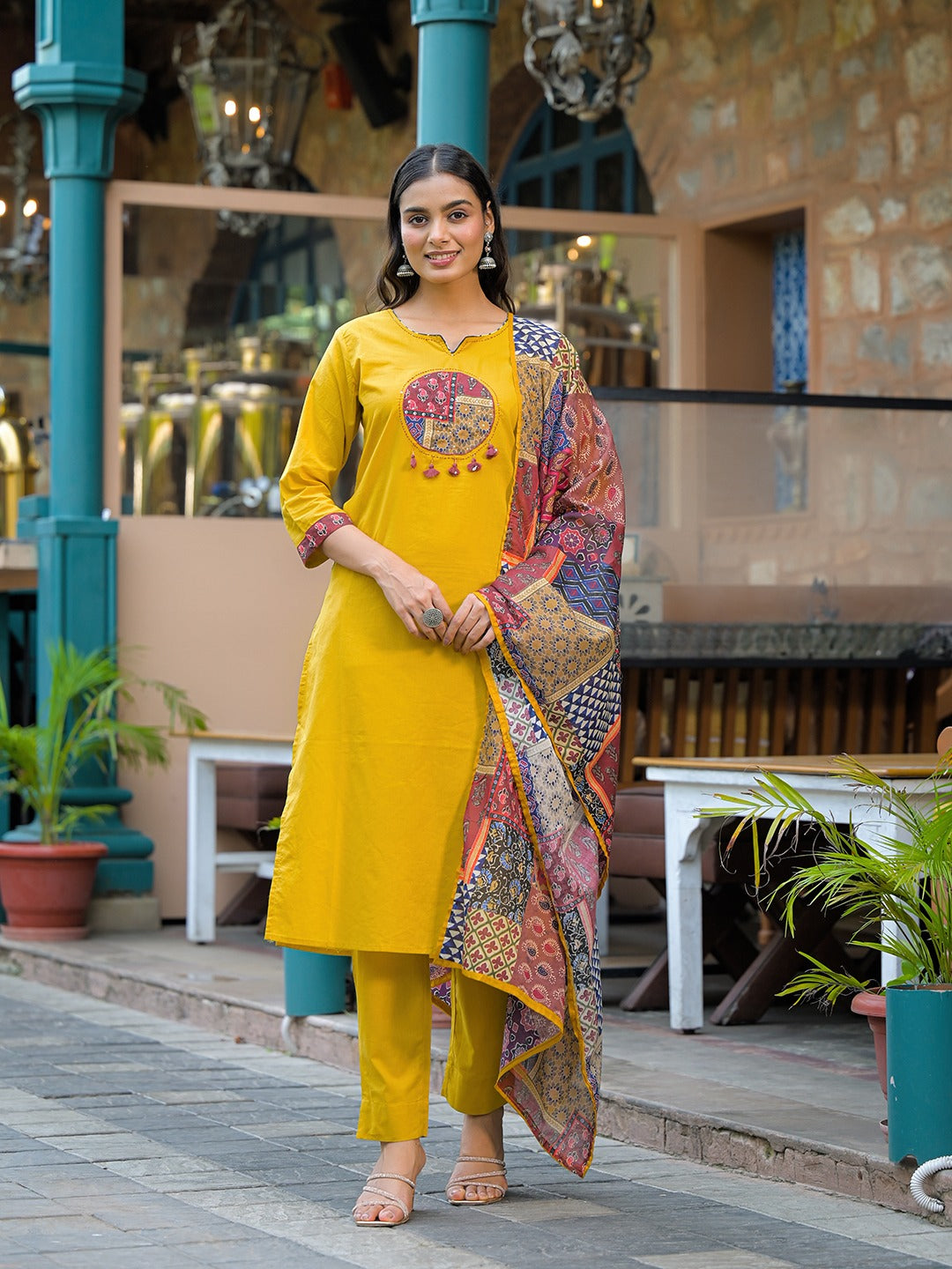 Women’s Mustard Pure Cotton Kurta Set with Dupatta