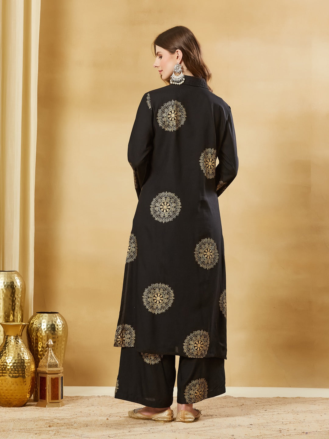 Women’s Black Foil Print Viscose Rayon Kurta Set