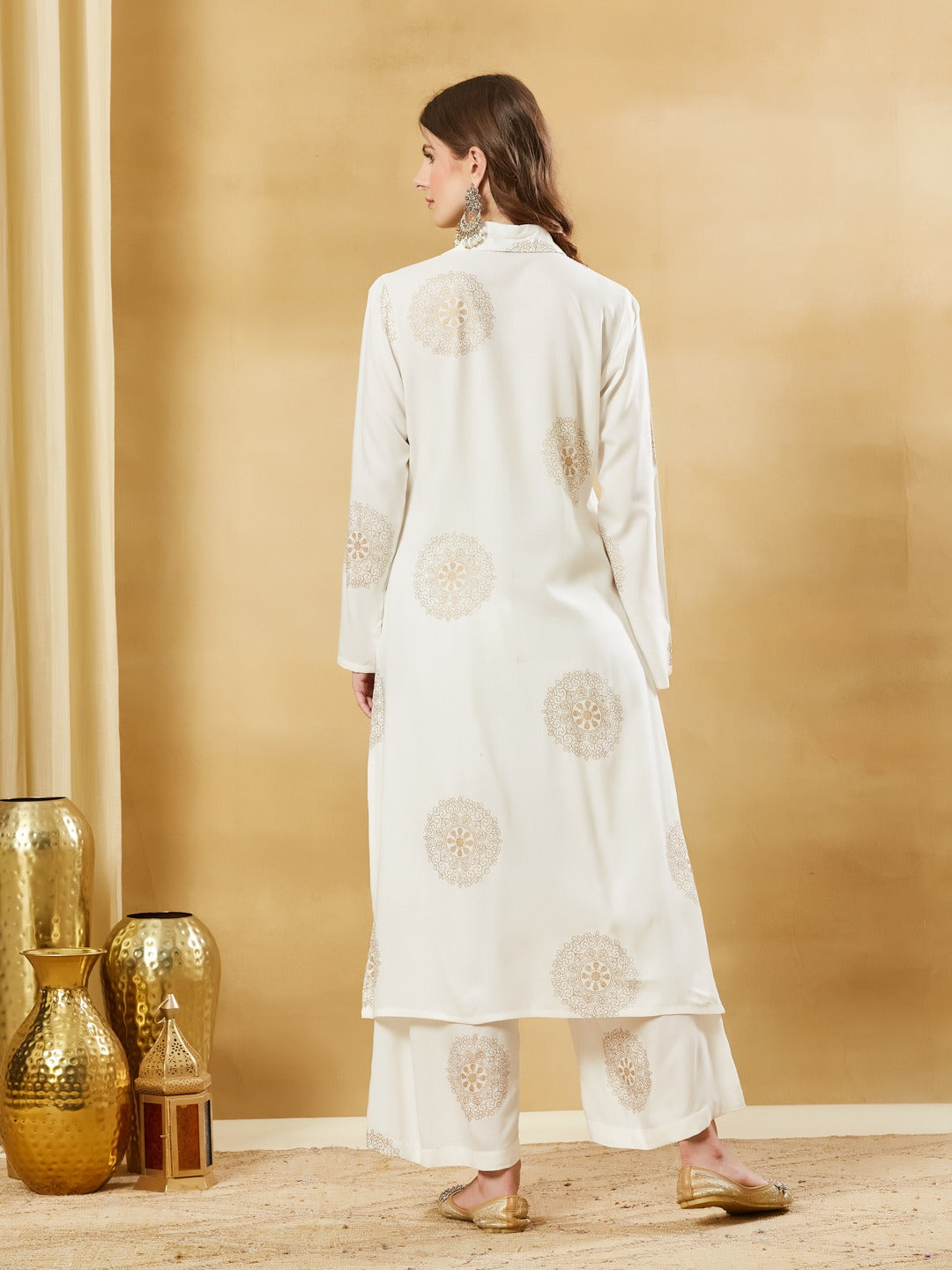 Women’s White Foil Print Viscose Rayon Kurta Set