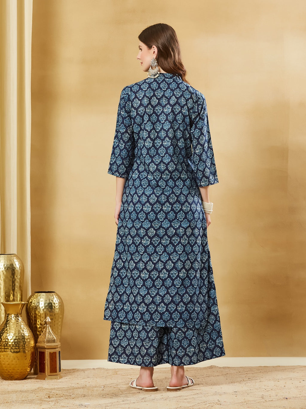 Women’s Blue Pure Cotton Kurta Palazzo Set