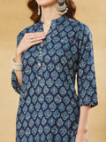 Women’s Blue Pure Cotton Kurta Palazzo Set