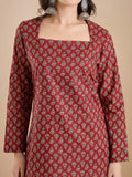 Women’s Maroon Floral Print Pure Cotton Square Neck Top