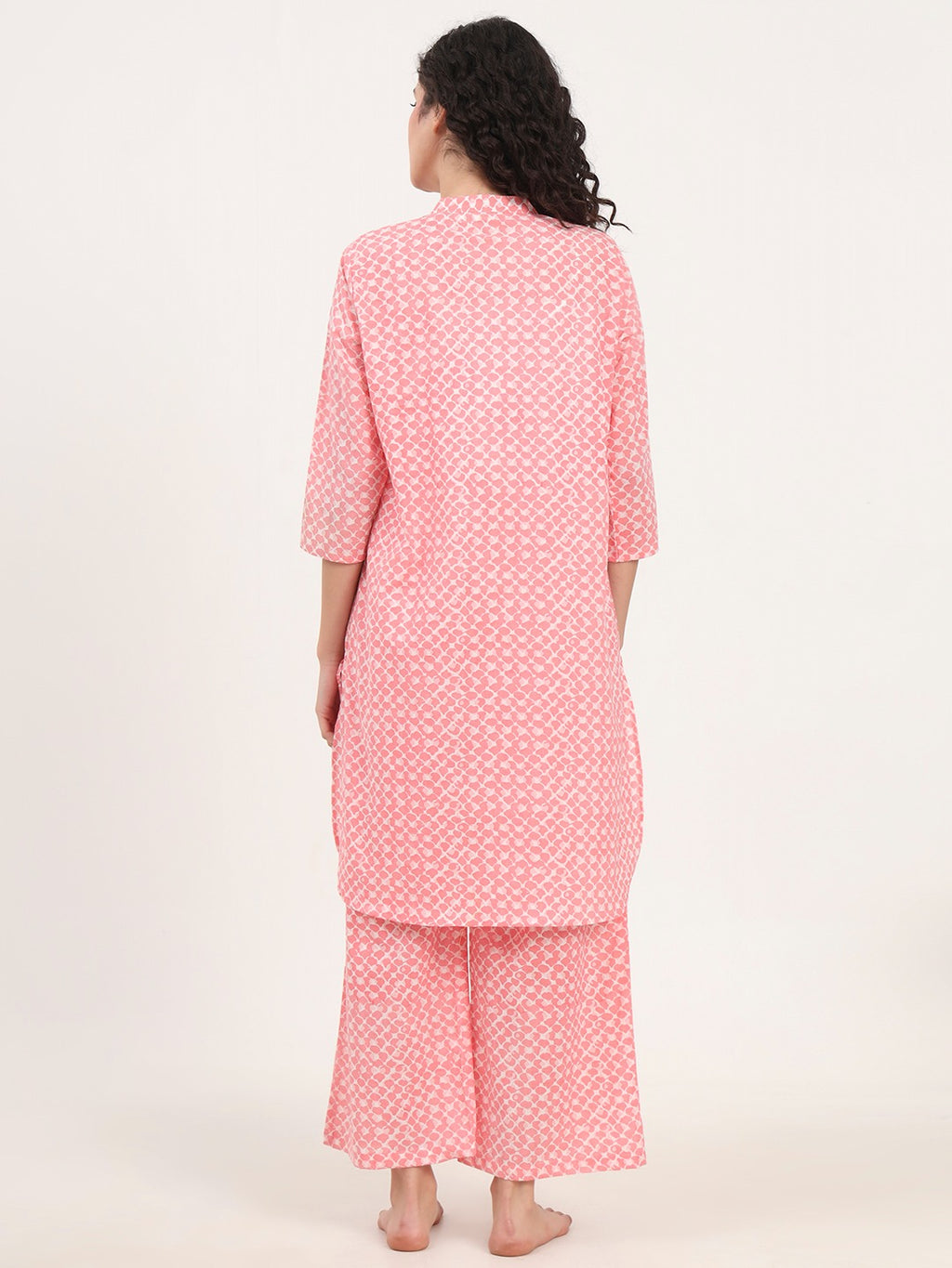 Women’s Light Pink Printed Pure Cotton V-Neck Set