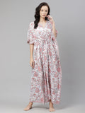 Women’s White & Pink Floral Print Cotton Maxi Kaftan PRICE: