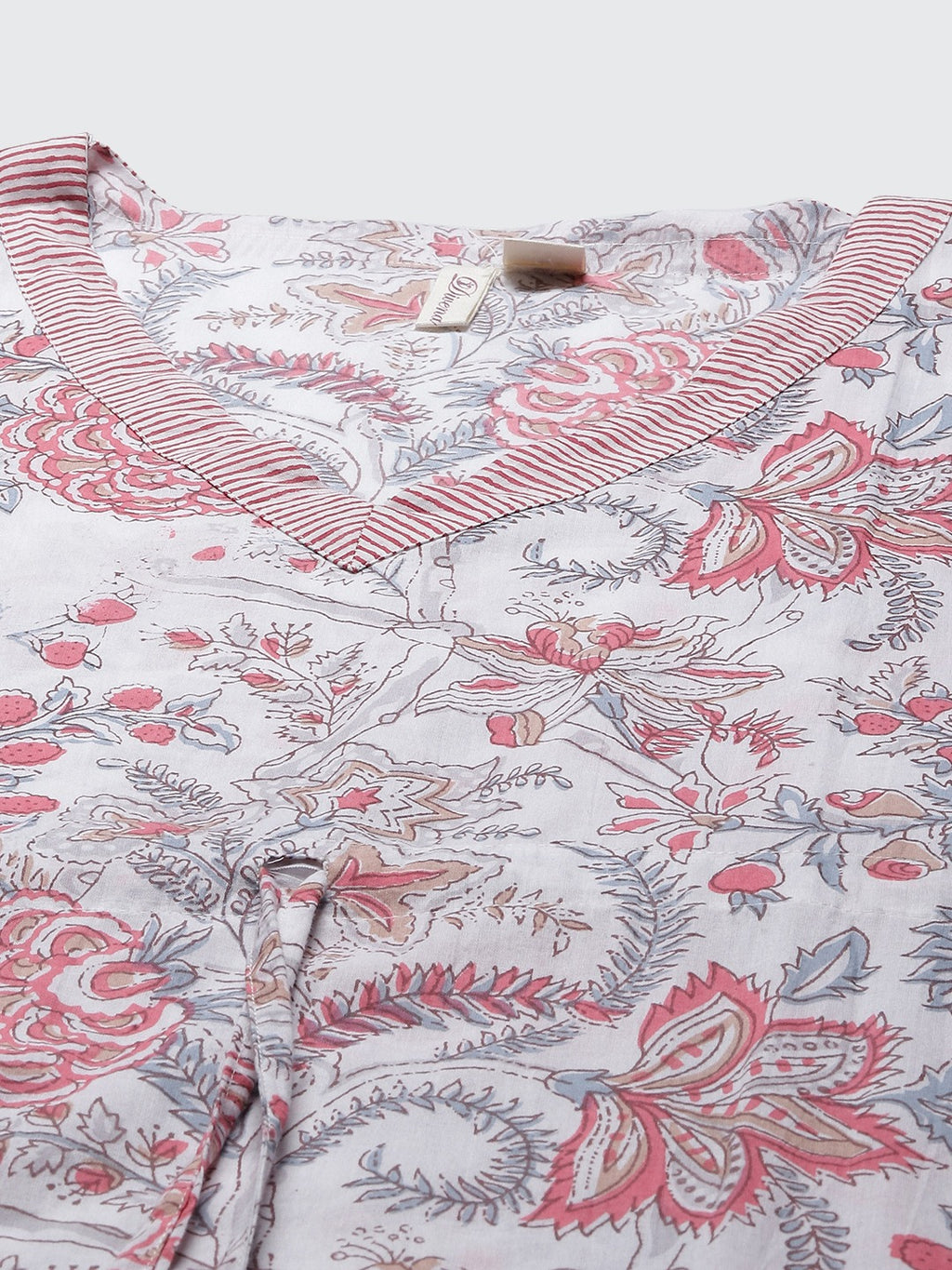 Women’s White & Pink Floral Print Cotton Maxi Kaftan PRICE: