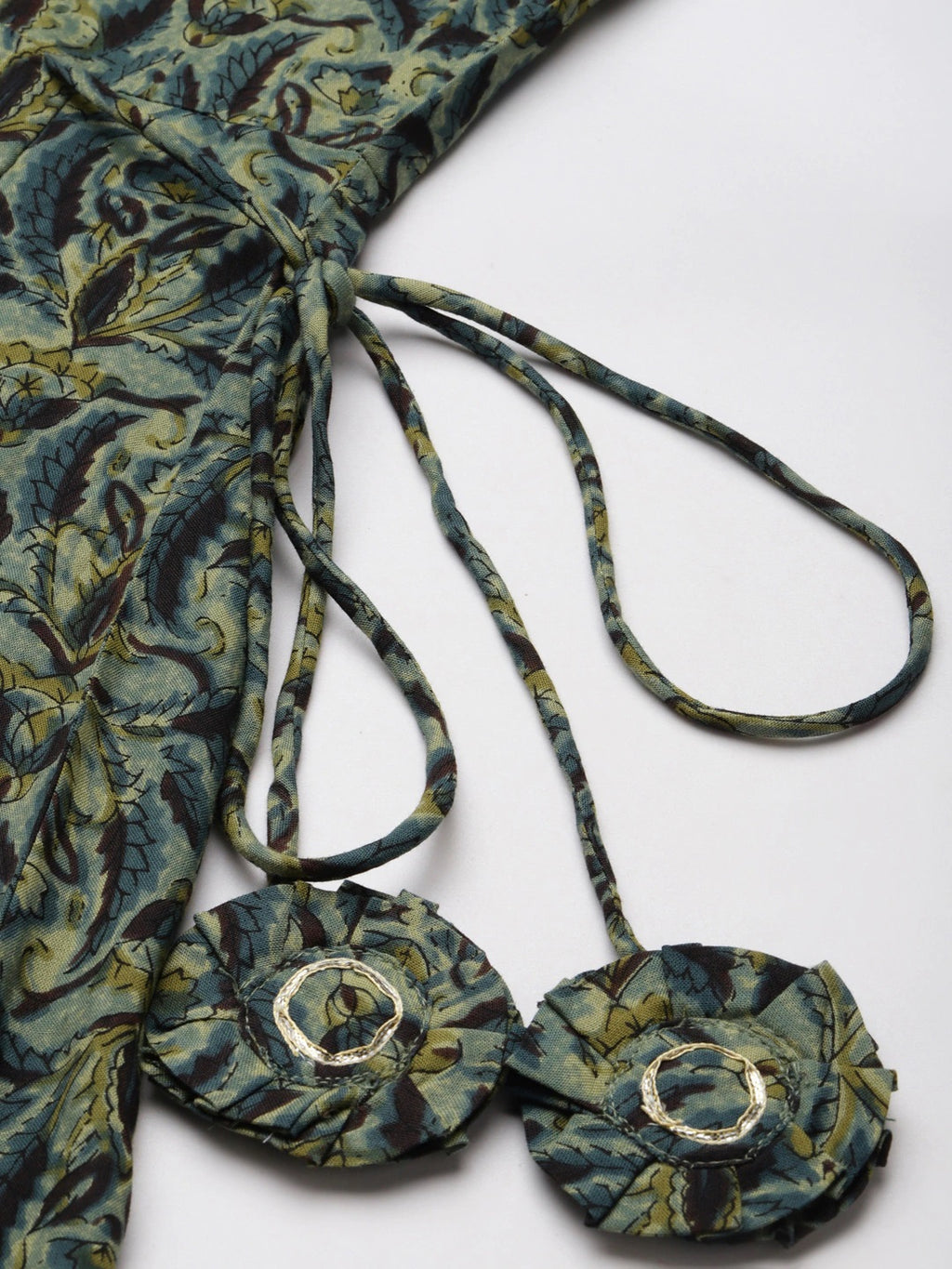 Women’s Dark Green Floral Anarkali Kurta with Mirror Work