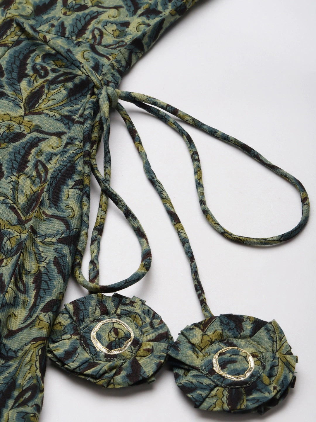 Women’s Dark Green Floral Anarkali Kurta with Mirror Work