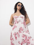Women’s Pink & White Floral Print Cotton Fit & Flare Dress