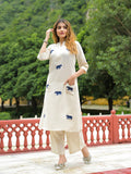 Women’s Off-White Embroidered Cotton Flex A-Line Kurta Palazzo Set