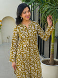 Women’s Olive Green Pure Cotton Kurta Afghani Co-ord Set