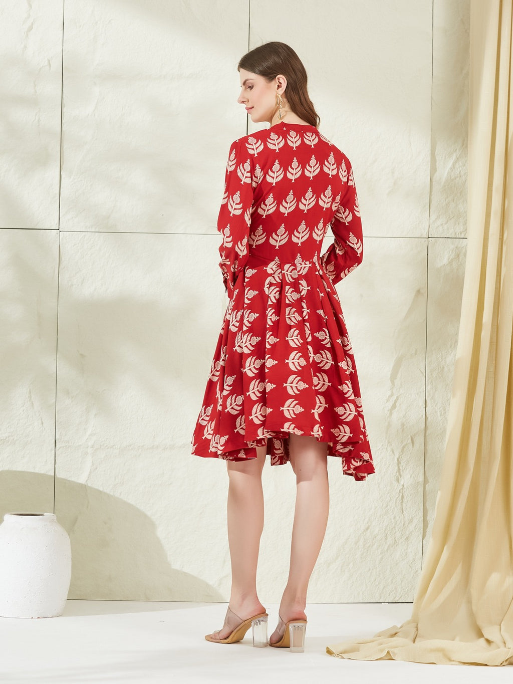 Women’s Red Viscose Rayon Boat Neck Knee-Length Dress