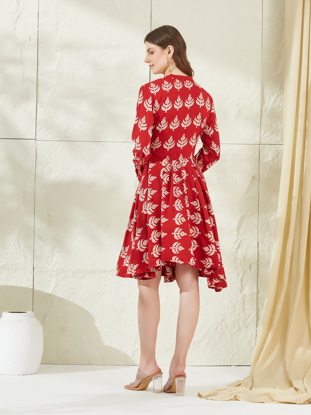 Women’s Red Viscose Rayon Boat Neck Knee-Length Dress