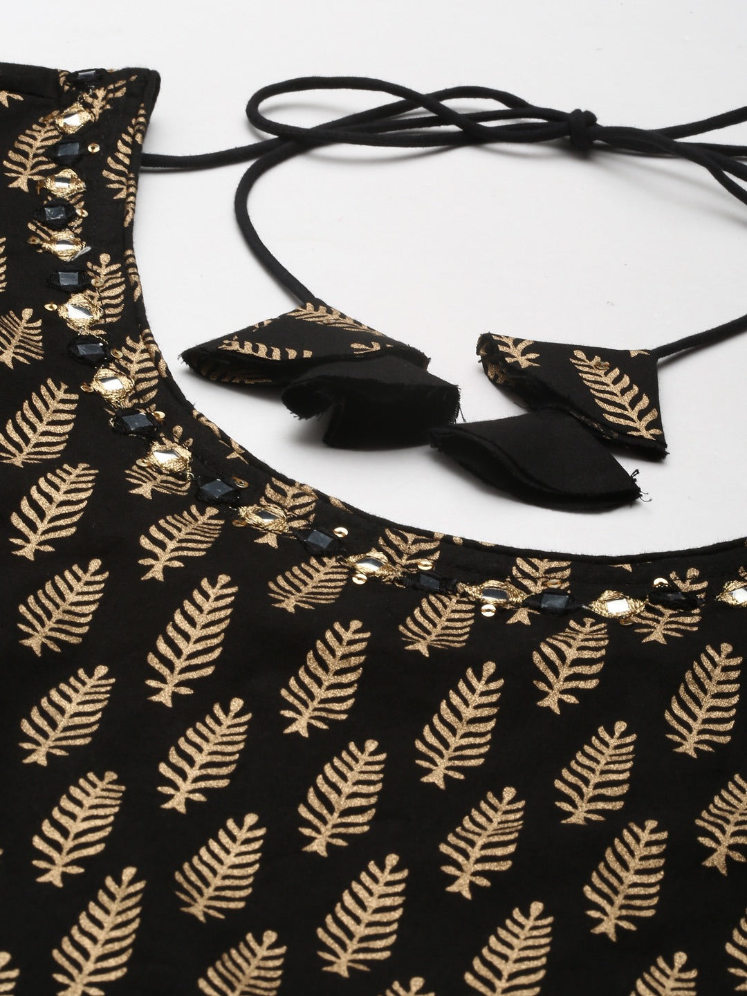 Women’s Black Gold Printed Cotton Kurta Sharara Set with Dupatta