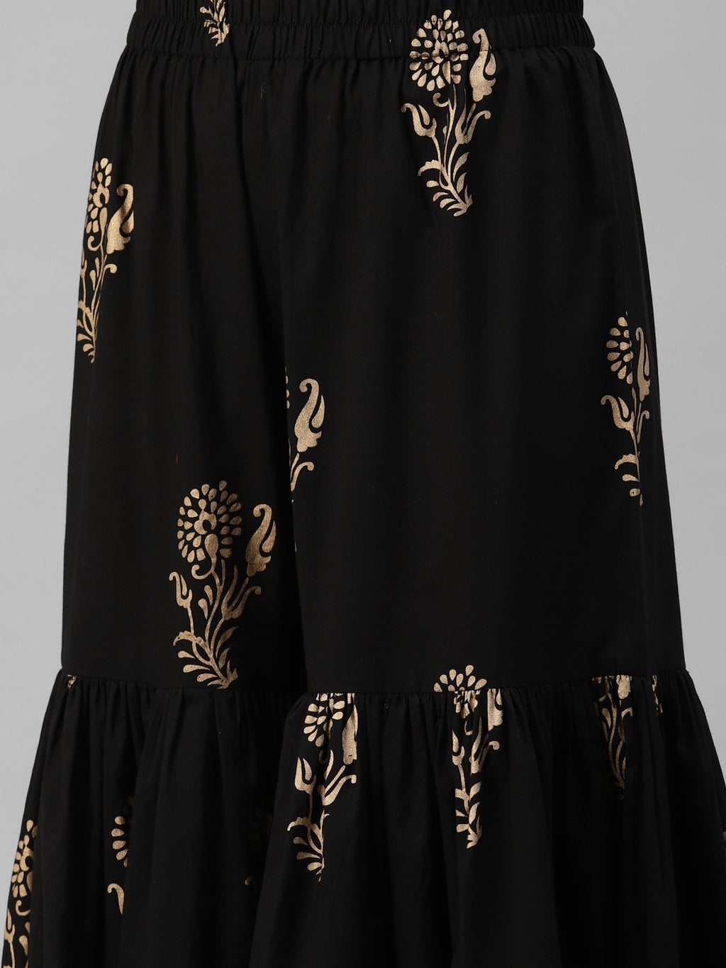 Women’s Black Gold Printed Cotton Kurta Sharara Set with Dupatta