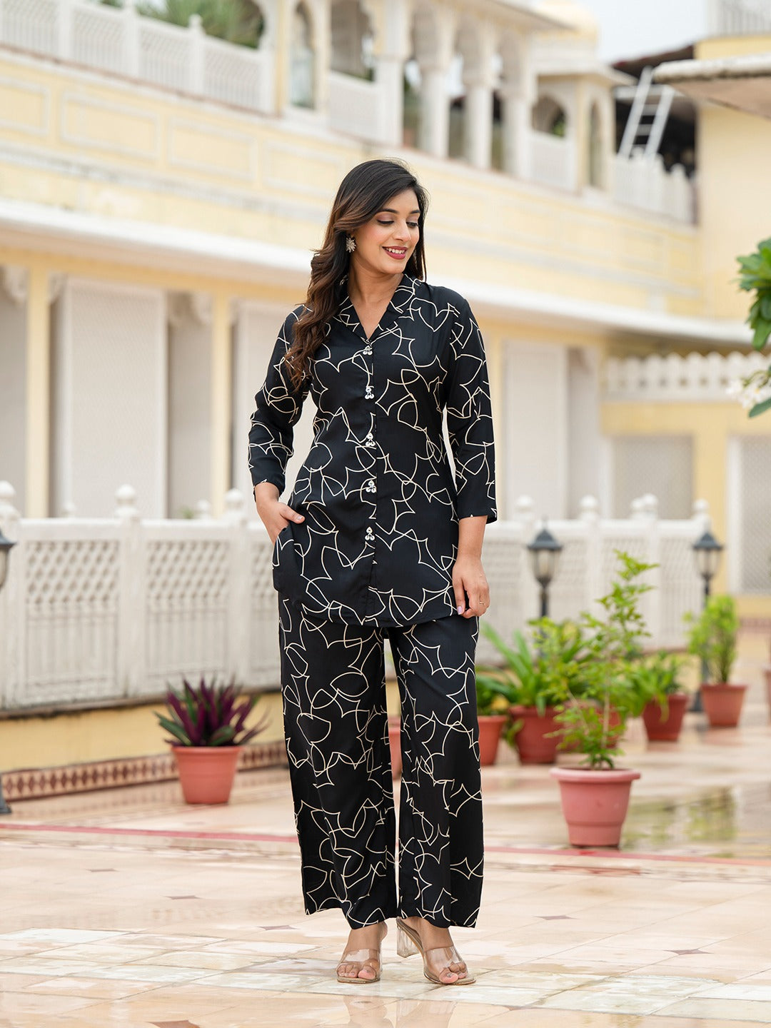 Women’s Black Floral Print Muslin Co-ord Set