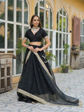 Women’s Black Solid Organza Lehenga Choli with Dupatta