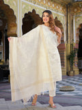 Women’s Cream Solid Chanderi Silk Kurta Pant Set with Dupatta